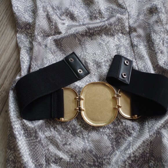Big Zara Enamel Gold Tone Buckle Stretch Belt - Picture 7 of 7